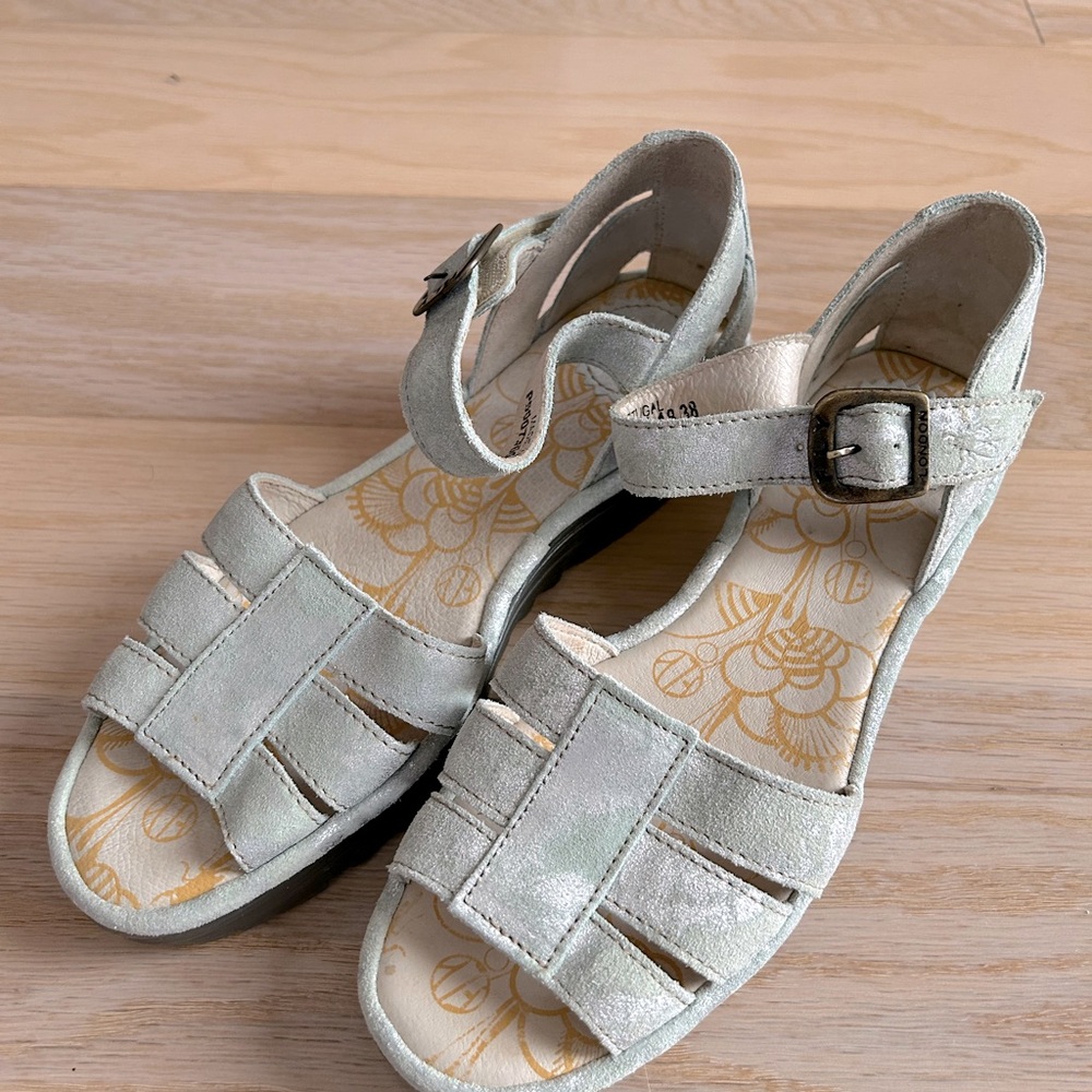 Fly London Rese Corcuma Rose Leather Triple Strap Wedge Sandal 38 (US 7.5-8)